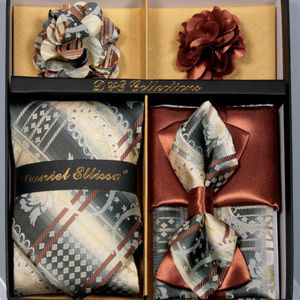 6 Piece Brown Cream Black Necktie & Bow Tie Set